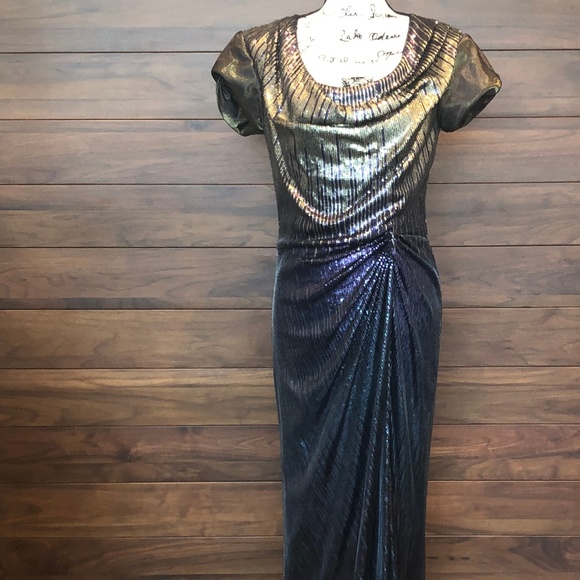 Sequin Floor Length Dress with Ombre Gold to Blue - Picture 1 of 3